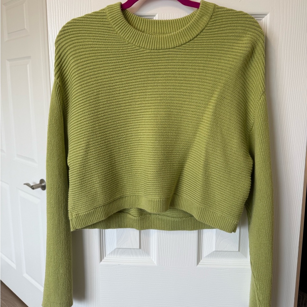 La Hearts Lime Green Ribbed Crewneck Sweater